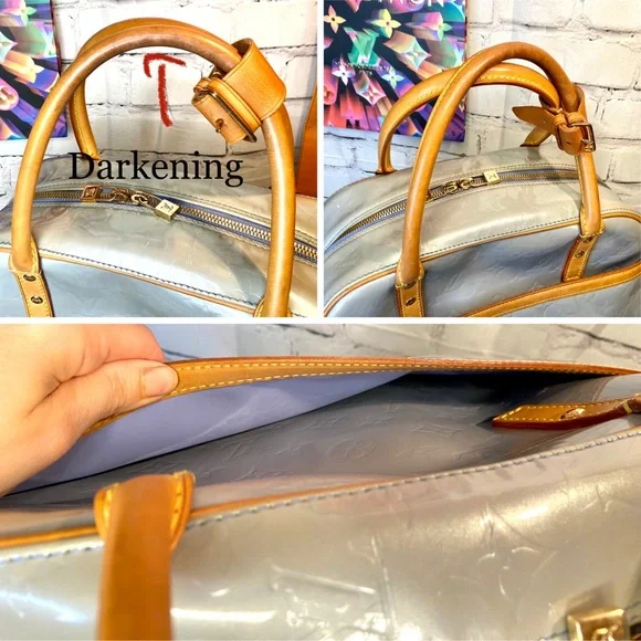 Louis Vuitton Ice blue Vernis Tompkins shoulder bag and scarf - Picture 12 of 16